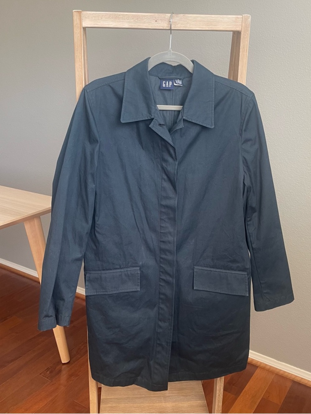 VTG 90s GAP Mac Trench Coat Size M Navy Cotton Jacket Casual Classic Minimalist